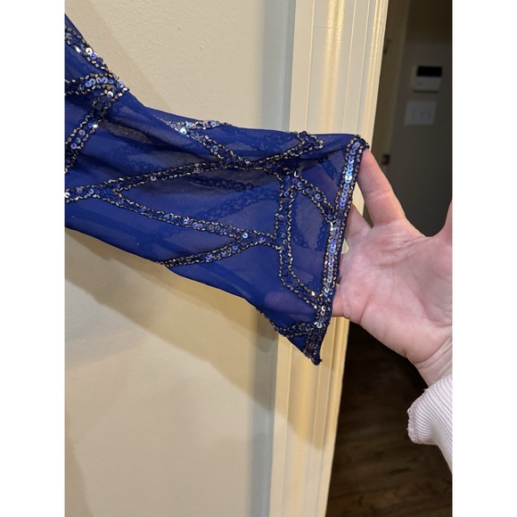 JKARA Evening Gown Size 8 Chiffon Sequin Beaded 3/4 Sleeve Royal Blue NWT $299 - Picture 11 of 13